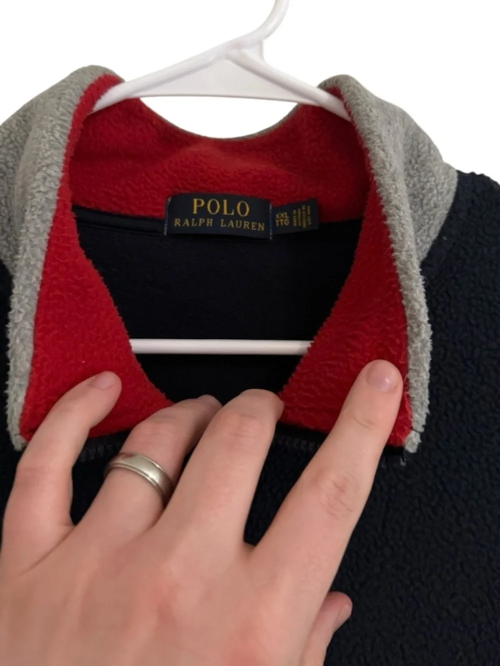 Polo Ralph Lauren Vintage Y2K Fleece Quarter Zip Pullover Navy USA Flag XXL 2XL